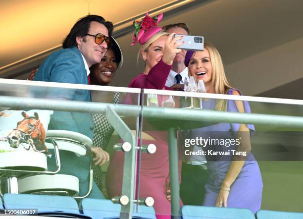 Jonathan Ross, Josie Gibson and Amanda Holden attend day two of Royal Ascot 2023 at Ascot Racecourse on June 21, 2023 in Ascot, England.