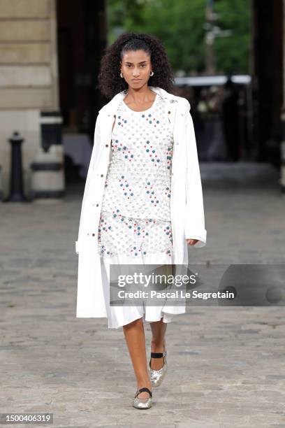 Imaan Hammam walks the runway during the Wales Bonner Menswear Spring/Summer 2024 show as part of Paris Fashion Week on June 21, 2023 in Paris,...