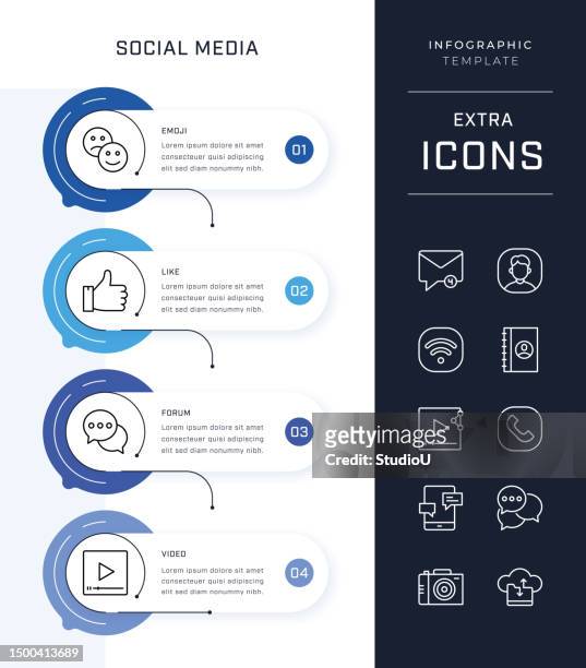 timeline infographic template and social media icon set - auto post production filter stock illustrations
