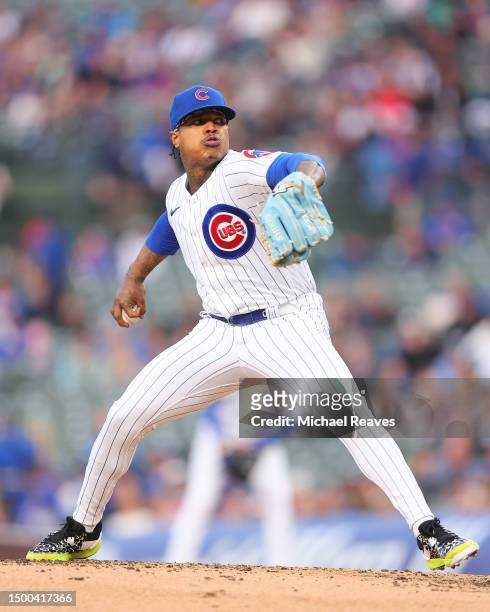 Marcus Stroman of the Chicago Cubs delivers a pitch against the Pittsburgh Pirates at Wrigley Field on June 15, 2023 in Chicago, Illinois.