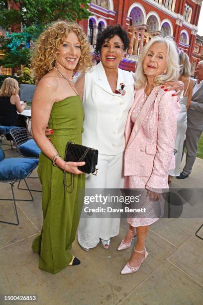 Kelly Hoppen, Dame Shirley Bassey and Liz Brewer attend the V&A Summer Party and DIVA exhibition preview, supported by Net-A-Porter, on June 21, 2023...