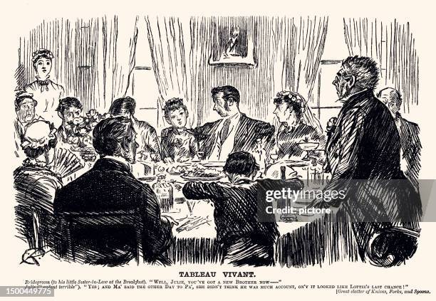 breakfast : british satire and comic cartoon 19th century (xxxl) - fans eating stock illustrations
