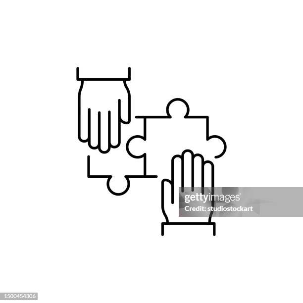 illustrations, cliparts, dessins animés et icônes de icône de ligne de collaboration contour modifiable - picto-puzzle