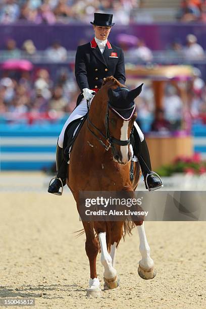 Laura Bechtolsheimer of Great Britain riding Mistral Hojris competes in the Individual Dressage on Day 13 of the London 2012 Olympic Games at...