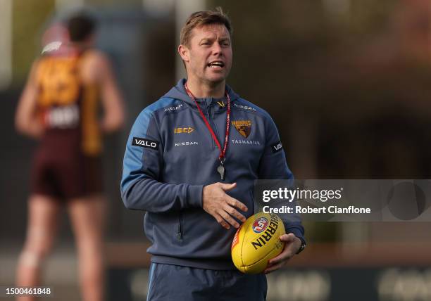 Hawks coach, Sam Mitchell is seen during a Hawthorn Hawks AFL training session at Waverley Park on June 22, 2023 in Melbourne, Australia.