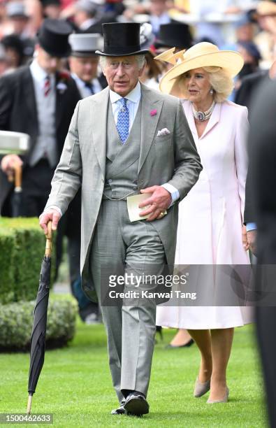 Queen Camilla and King Charles III attend day two of Royal Ascot 2023 at Ascot Racecourse on June 21, 2023 in Ascot, England.