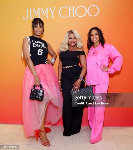 Marlo Hampton, Phaedra Parks and Jaime Wynn, President of Jimmy Choo Americas attend Jimmy Choo Phipps Plaza Store Opening on June 21, 2023 in...