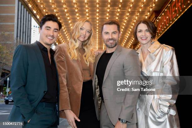 Remy Hii, Gemma Ward, Daniel MacPherson and Ruby Rose during a media call for "2:22 - A Ghost Story" at Her Majesty's Theatre on June 22, 2023 in...