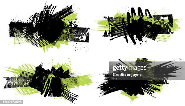 abstrakter schwarzer und grüner grunge-texturen und mustervektor - graffiti splatter stock-grafiken, -clipart, -cartoons und -symbole