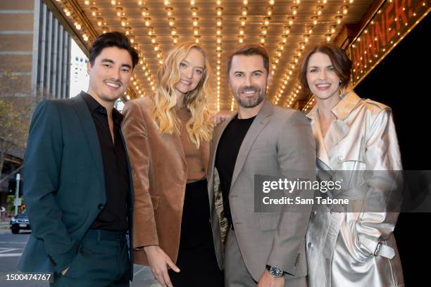Remy Hii, Gemma Ward, Daniel MacPherson and Ruby Rose during a media call for "2:22 - A Ghost Story" at Her Majesty's Theatre on June 22, 2023 in...