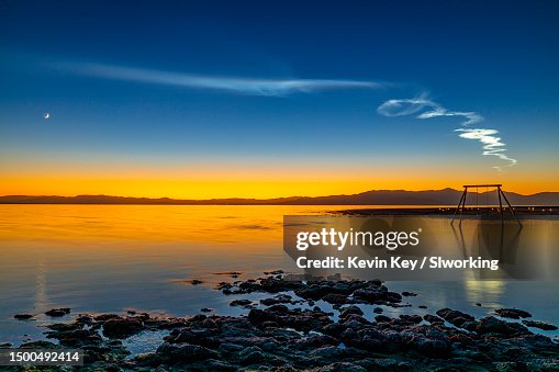 SpaceX Falcon 9 rocket launch contrails over Bombay Beach at the Salton Sea