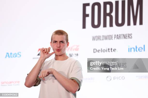 Fortnite player and streamer Soleil "Ewok" Wheeler delivers a keynote speech on health and clean esports via sign language during the Olympic Esports...