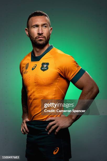 Quade Cooper of the Wallabies poses for a portrait following a Rugby Australia media opportunity launching the Wallabies 2023 Rugby World Cup jersey,...