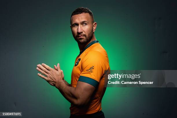 Quade Cooper of the Wallabies poses for a portrait following a Rugby Australia media opportunity launching the Wallabies 2023 Rugby World Cup jersey,...