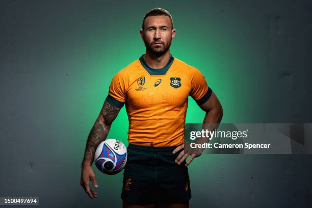 Quade Cooper of the Wallabies poses for a portrait following a Rugby Australia media opportunity launching the Wallabies 2023 Rugby World Cup jersey,...