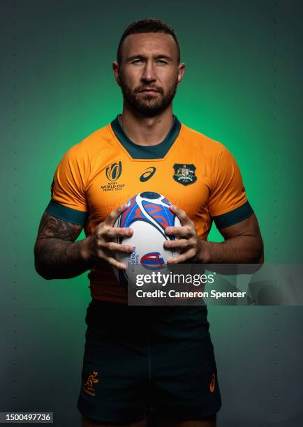 Quade Cooper of the Wallabies poses for a portrait following a Rugby Australia media opportunity launching the Wallabies 2023 Rugby World Cup jersey,...