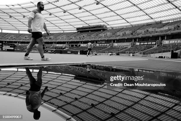 Lukas Weisshaidinger of Team Austria looks on prior to competing in the Men's Discus Throw qualification during day two of the European Games 2023 at...