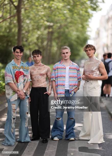 The Elevator Boys - Jacob Rott, Julien Braun, Luis Freitag and Bene Schulz are seen outside EGONLAB show during the Menswear Spring/Summer 2024 as...
