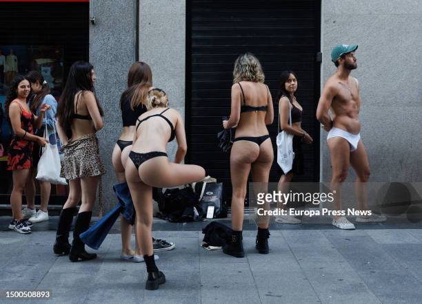 Several people queue up to take part in Desigual's Seminaked event, at Desigual's store on Preciados street, June 22 in Madrid, Spain. Clothing brand...