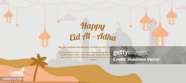 stockillustraties, clipart, cartoons en iconen met happy eid al adha mubarak banner illustration background design - eid mubarak