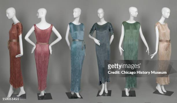 Delphos dresses, 1930s-1940s. Pleated silk by Mariano Fortuny.