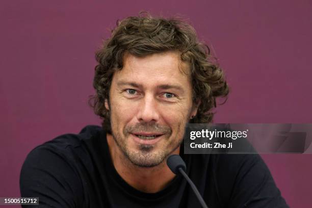 Marat Safin of Russia attends a press conference on Day 1 of Hangzhou 2023 International Tennis Masters Tournament at Hangzhou Olympic And...