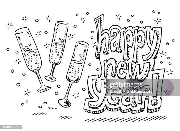 sparkling wine happy new year celebration drawing - champagne flute transparent background stock illustrations
