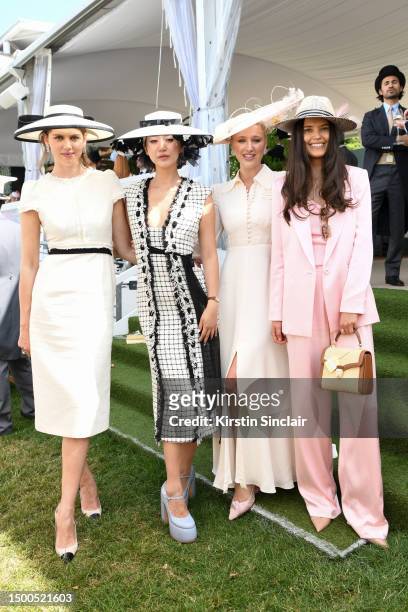 Sabrina Percy, Betty Bachz, Leonora Smee and Sarah Ann Macklin attend day two of Royal Ascot 2023 at Ascot Racecourse on June 21, 2023 in Ascot,...