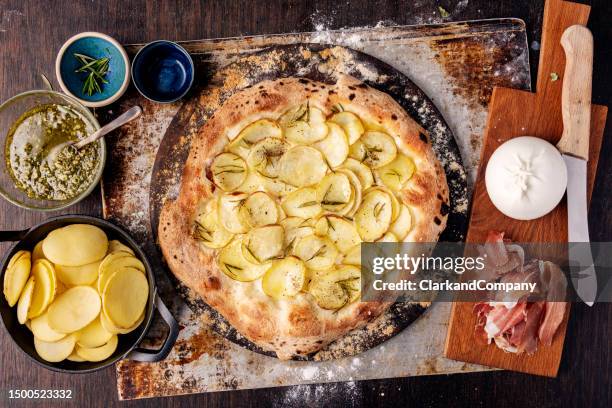 sourdough pizza with burrata. - salt mat bildbanksfoton och bilder