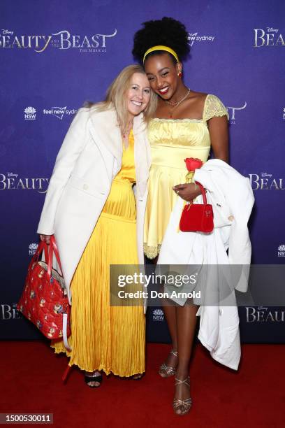 Tsehay Hawkins and Robyn Hawkins attend opening night of "Beauty & The Beast" at the Capitol Theatre on June 22, 2023 in Sydney, Australia.