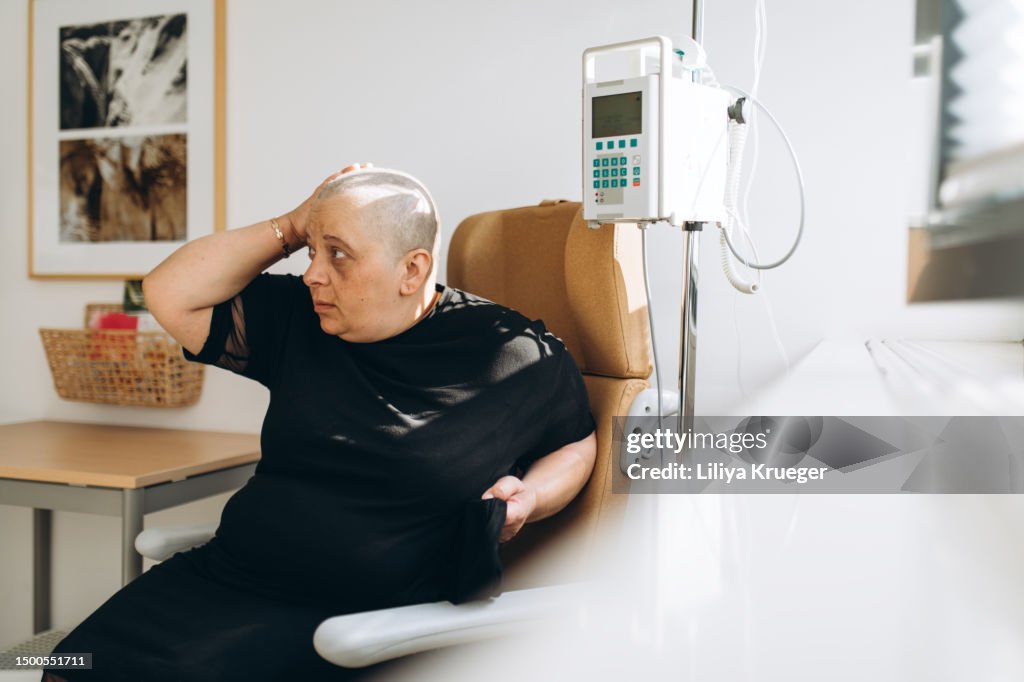Portrait of woman with Cancer in the hospital.