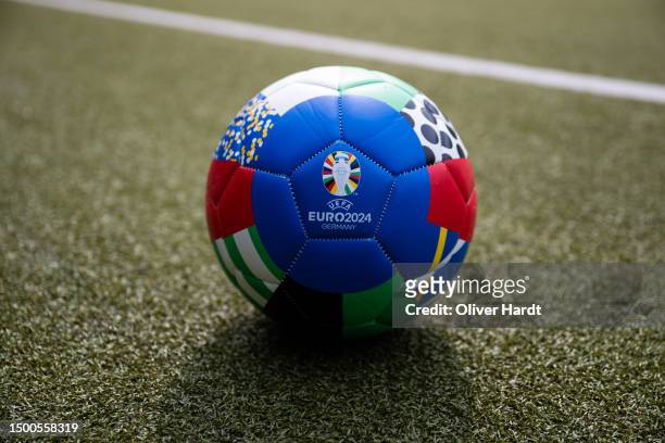 General view with UEFA EURO 2024 logo during a press conference for 'Hamburg Launches Ideas Competition For UEFA EURO 2024' at Grund- und...