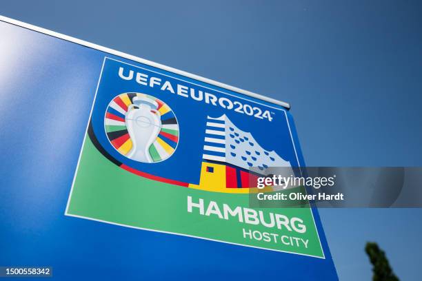 General view with UEFA EURO 2024 logo during a press conference for 'Hamburg Launches Ideas Competition For UEFA EURO 2024' at Grund- und...