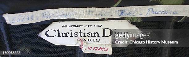 Designer label inside evening dress, 1957. By Christian Dior.