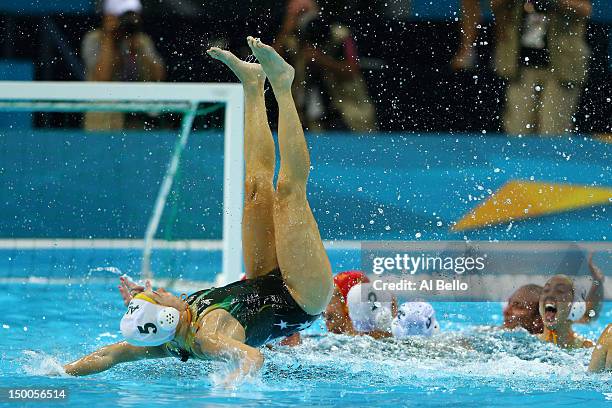 Jane Moran of Australia celebrates winning the Women's Water Polo Bronze Medal match between Australia and Hungary on Day 13 of the London 2012...