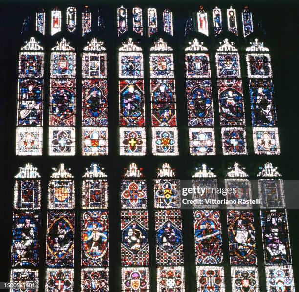 Canterbury, United Kingdom, the stained glass window inside the Canterbury Cathedral.