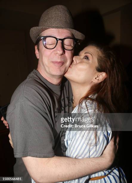 Sean Hayes and Debra Messing pose backstage at the new play "Goodnight, Oscar" on Broadway at The Belasco Theater on June 21, 2023 in New York City....