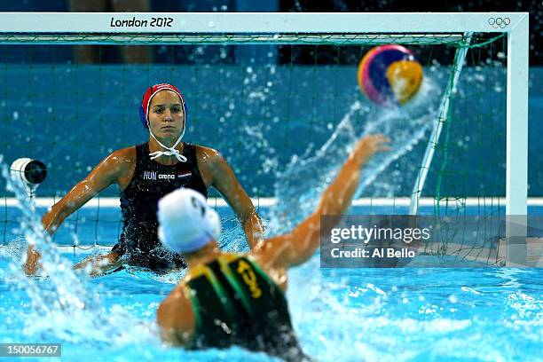 Bronwen Knox of Australia shoots for goal in the Women's Water Polo Bronze Medal match between Australia and Hungary on Day 13 of the London 2012...