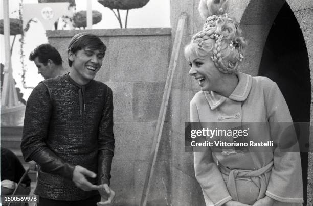 Rome, Italy, October 25 Gianni Morandi and Sandra Milo on the set of the film 'for Love...for Magic ' directed by the director Duccio Tessari.