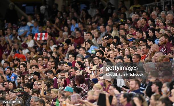 General view of the crowd is seen during game two of the women's state of origin series between New South Wales Skyblues and Queensland Maroons at...