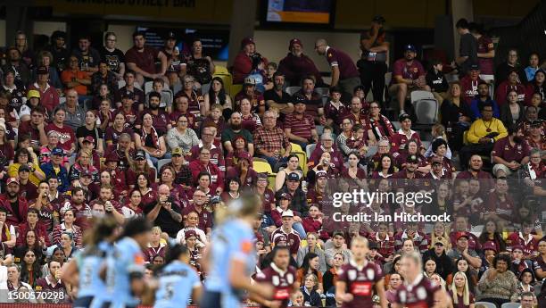 General view of the crowd is seen during game two of the women's state of origin series between New South Wales Skyblues and Queensland Maroons at...