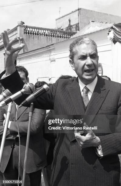 Bari, Italy, on April 13 Aldo Moro during his speech to the parliamentary elections in Puglia, Aldo Moro, five times Italian prime minister, was...