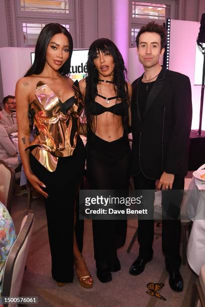 Munroe Bergdorf, Loreen and Nick Grimshaw attend the Attitude Pride Awards 2023 drinks reception at The Langham Hotel on June 22, 2023 in London,...
