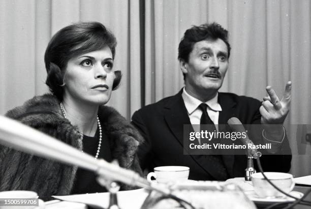 Rome, Italy, March 1962, the actress Franca Valeri and the film director Pietro Germi.