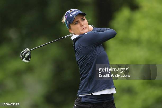 Lexi Thompson of the United States hits a tee shot on the sixth hole during the first round of the KPMG Women's PGA Championship at Baltusrol Golf...