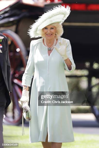 Queen Camilla attends day three of Royal Ascot 2023 at Ascot Racecourse on June 22, 2023 in Ascot, England.