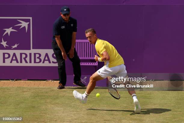 Jiri Lehecka of Czech Republic plays a tweener against Carlos Alcaraz of Spain during the Men's Singles Second Round match on Day Four of the cinch...