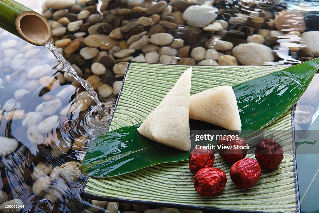 "Sticky rice dumplings wrapped in leaves,close up"