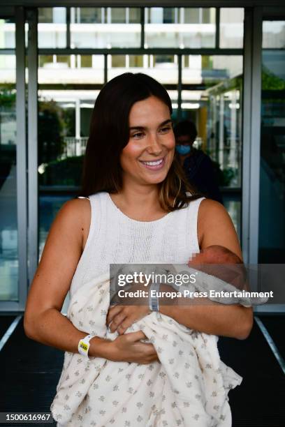 Maria Pombo talks to the media with her daughter Vega, on June 22 in Madrid, Spain.