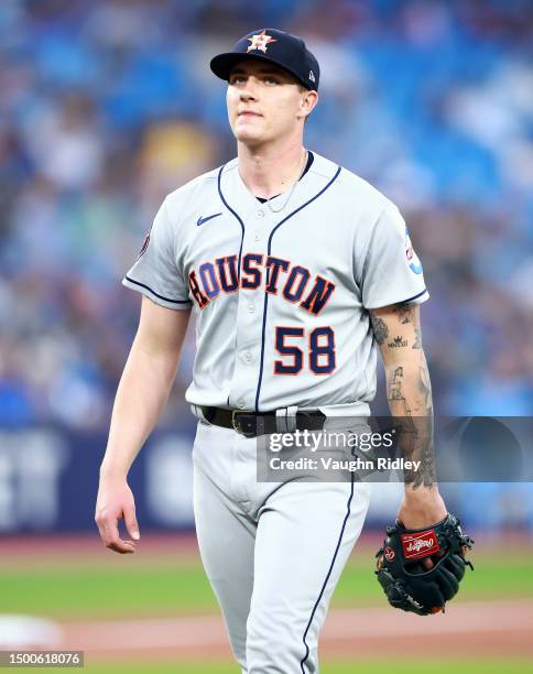 Hunter Brown of the Houston Astros leaves the field against the Toronto Blue Jays at Rogers Centre on June 06, 2023 in Toronto, Ontario, Canada.